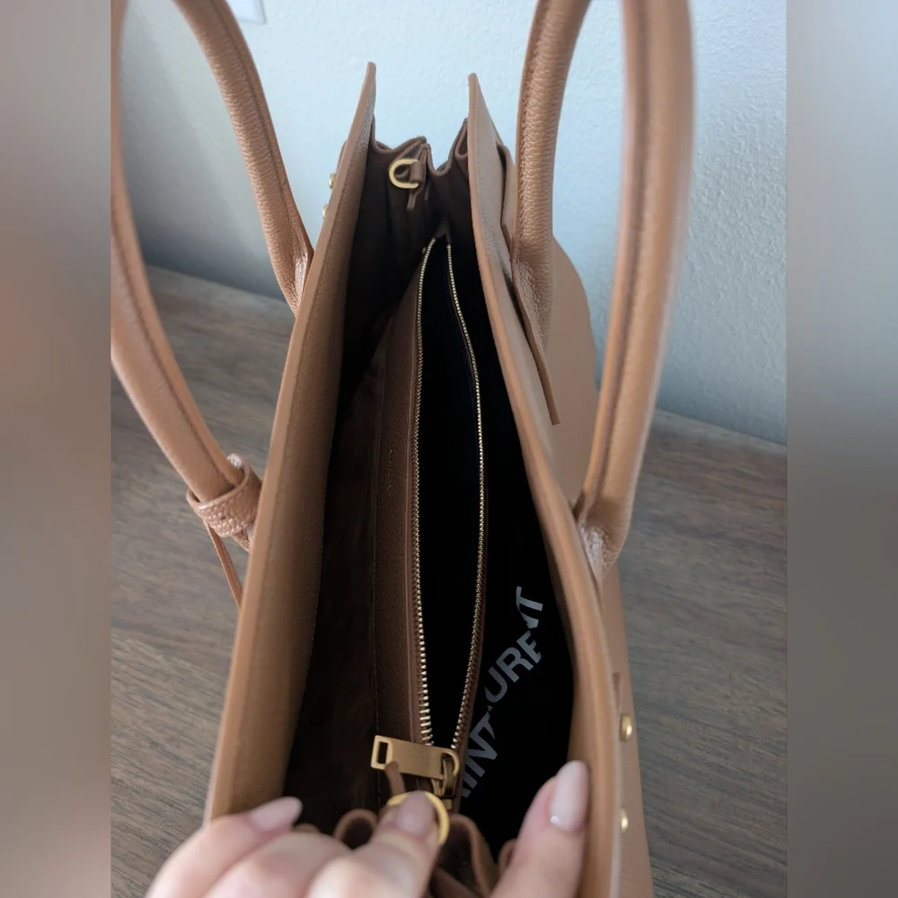 Saint Laurent Medium Sac De Jour Tan Calfskin Leather Tote Bag - Picture 2 of 13